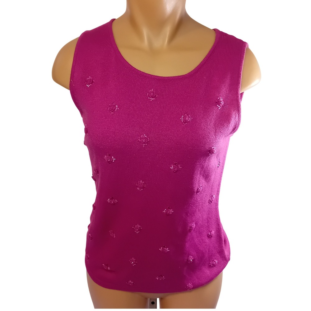 NWT Vintage Penmans Floral Embellished 3D Sleeveless‎ Sweater Blouse Knitwear M